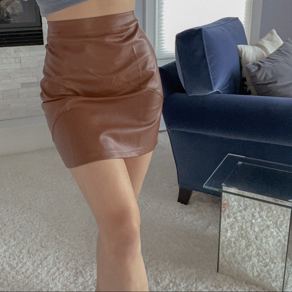 Brown Faux Leather Skirt